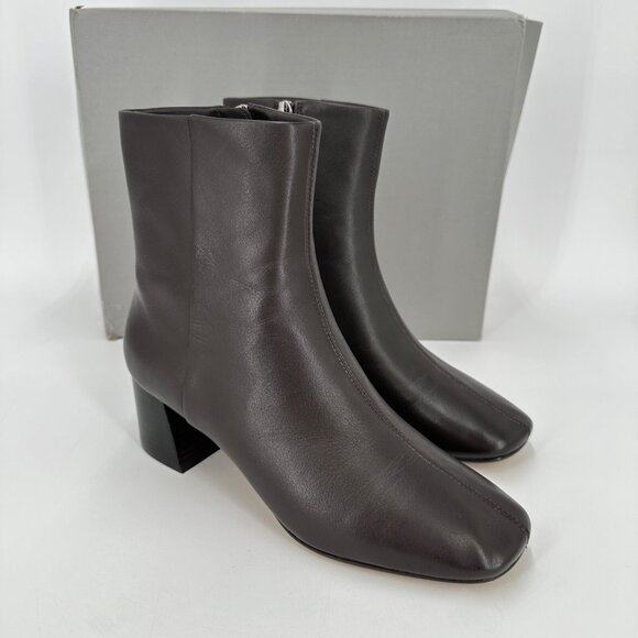 Everlane The Day Boot Dark Brown Leather size 7 Side Zip Ankle Bootie Square Toe - Picture 1 of 13
